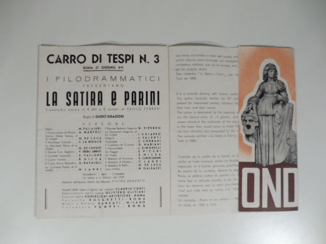 PNF. Il teatro deve essere destinato al popolo. Pieghevole della Commedia La satura e Parini di Paolo Ferrari